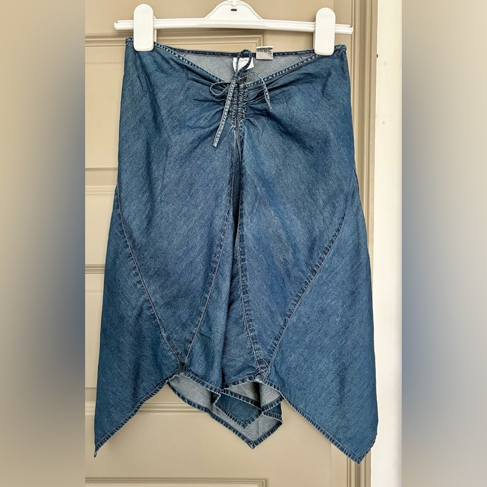 Armani Exchange Medium Blue Asymmetrical Denim Handkerchief Hem Skirt